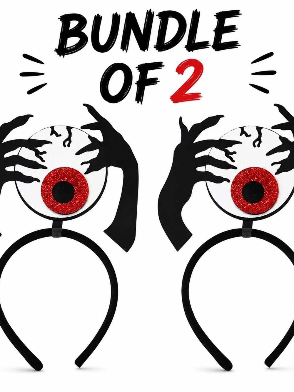 Spooky Eyeball Headband Bundle - Black with Red Glitter Eyes